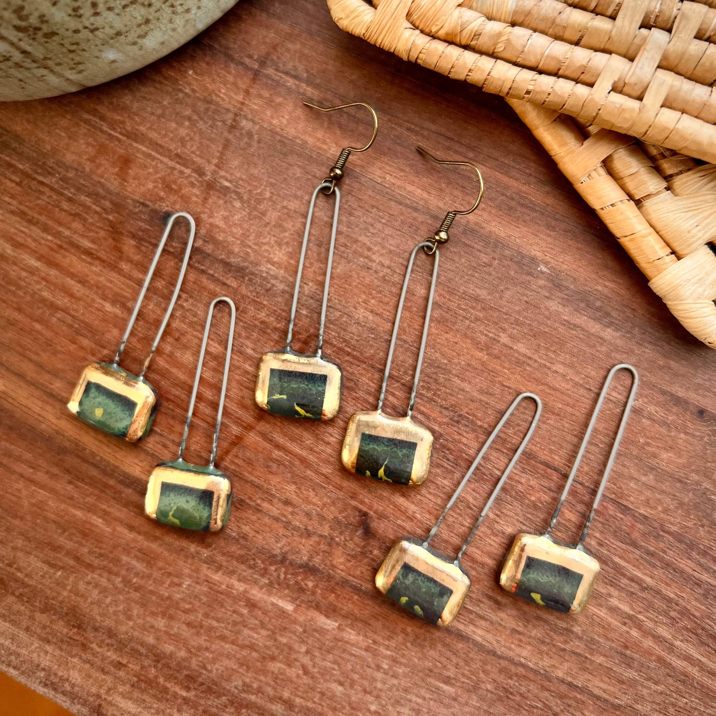 Deep Ocean Lined Rectangle Earring