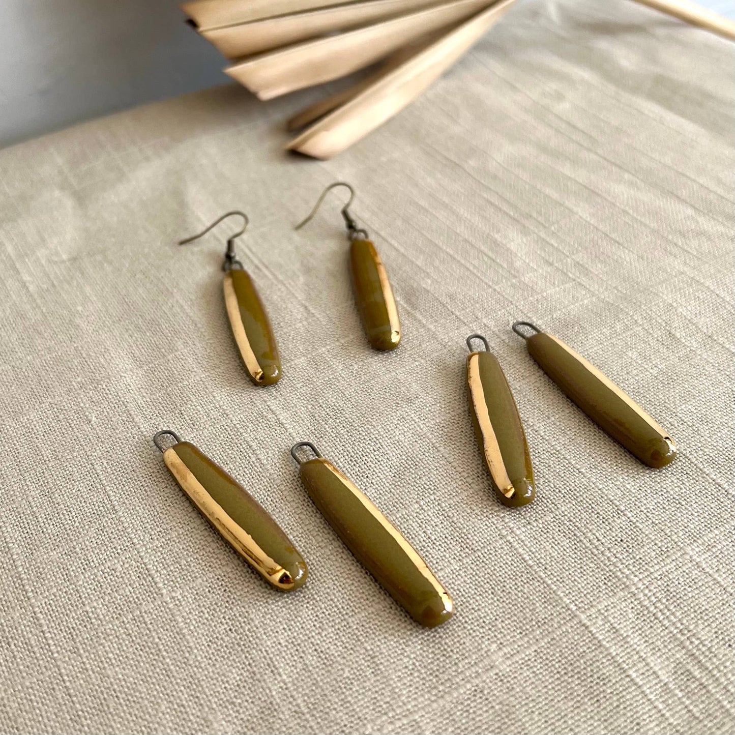 Olive Minimal Gold Edged Ceramic Earrings