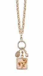 Silver Vine Small Sq. w/Bead Drops 16" Necklace