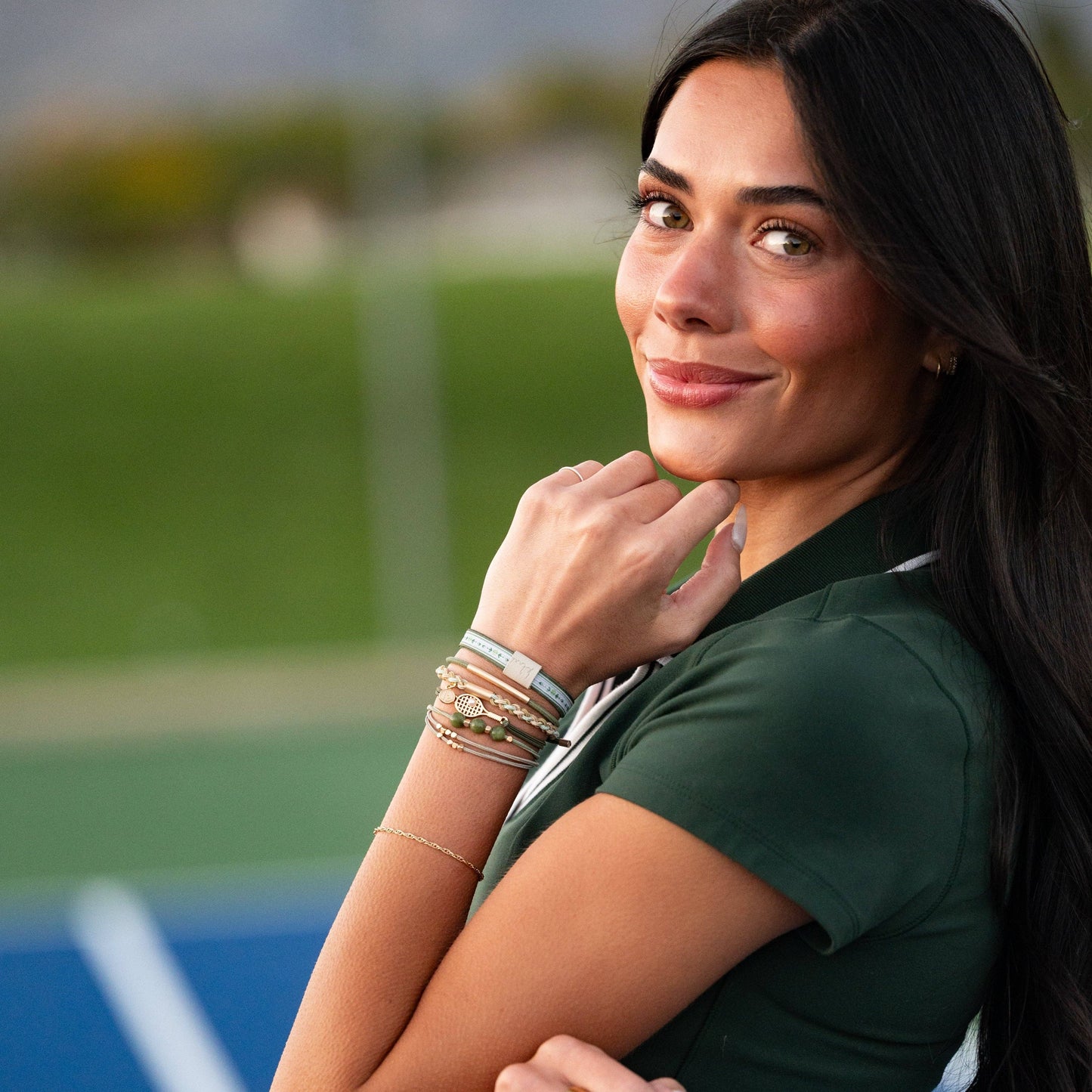 "Ace" Green and Gold Tennis Racket Charm Hair Tie Bracelets