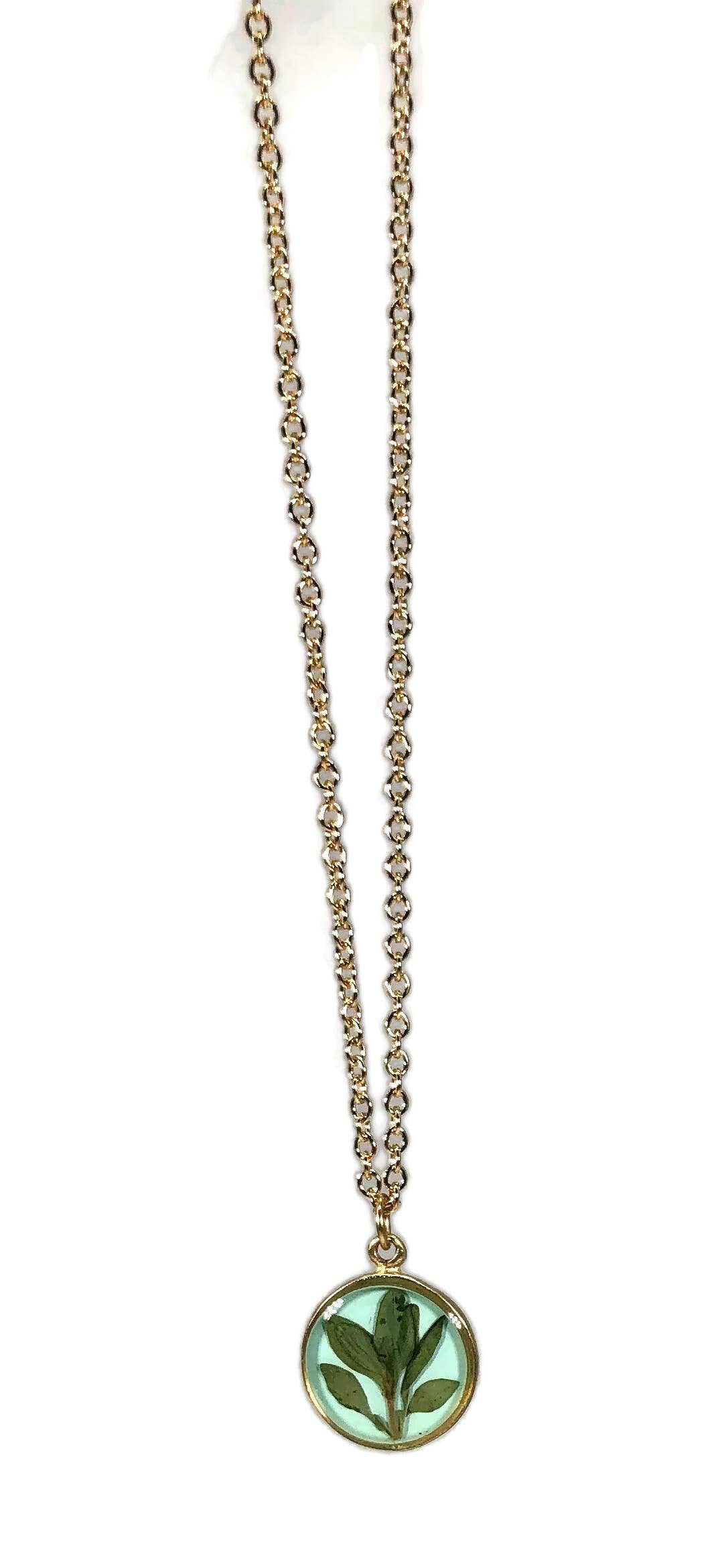 Thyme on Aqua Petite Round Necklace