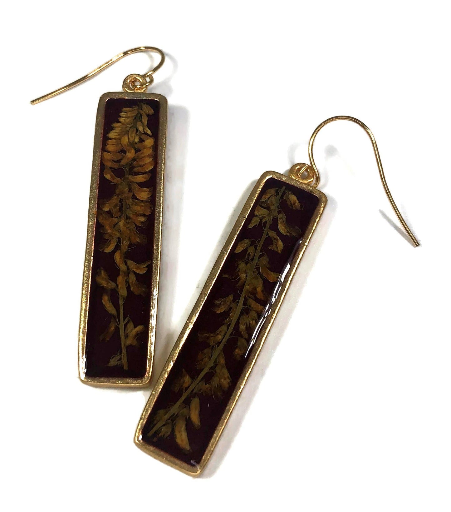 Clover On Burgundy Long Rectangle Earrings