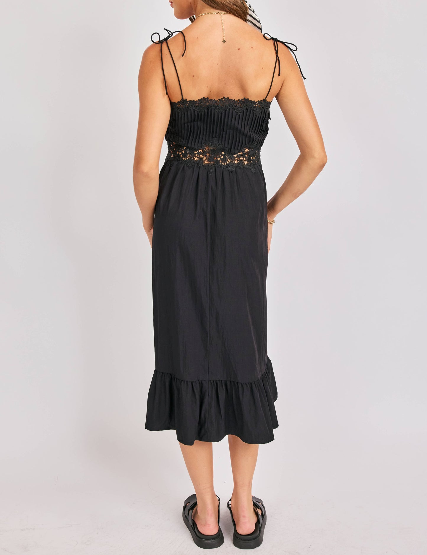 Night Bloom Pintuck Lace Midi Dress