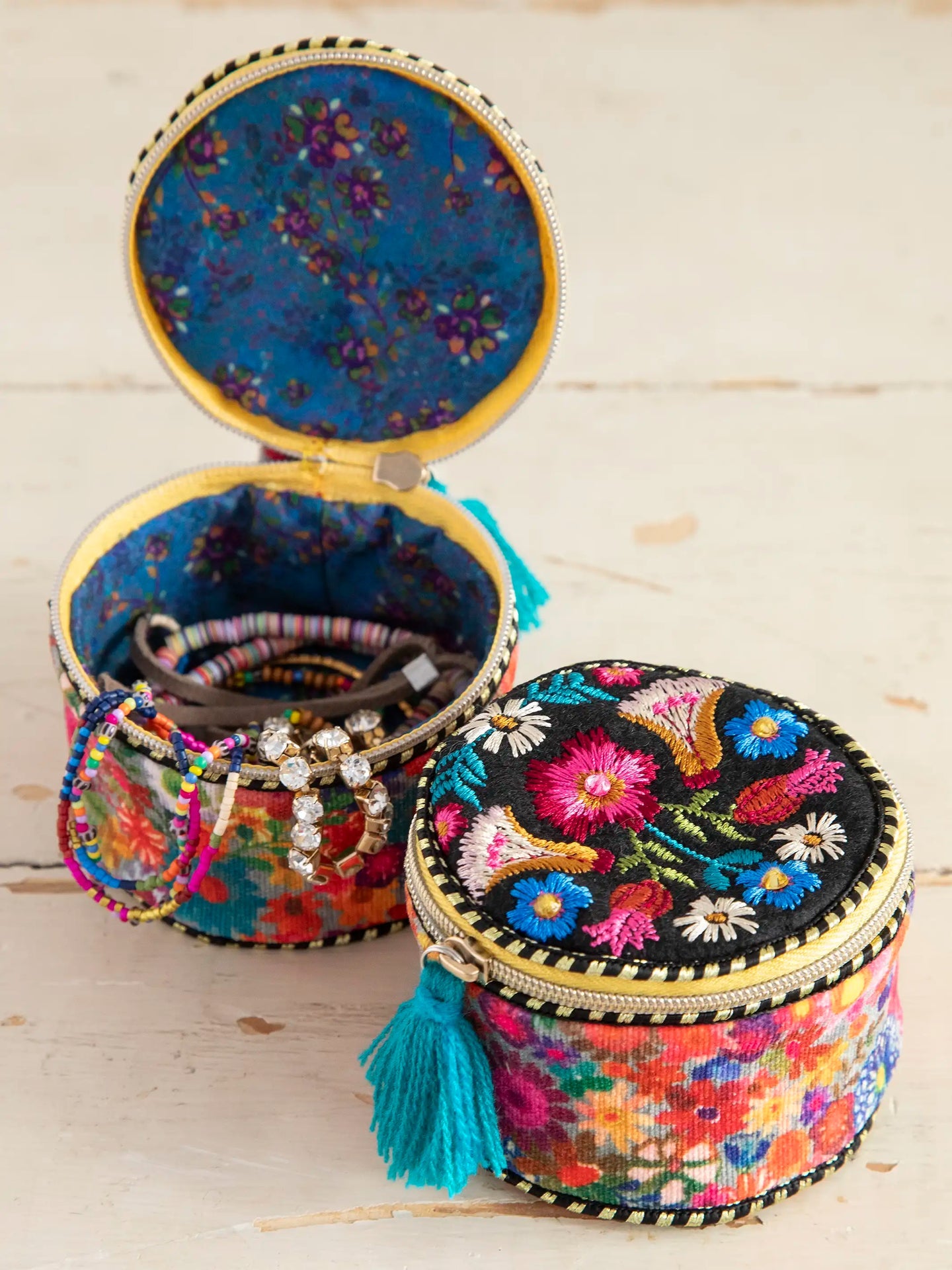 Embroidered Jewelry Case | Black Folk Flower