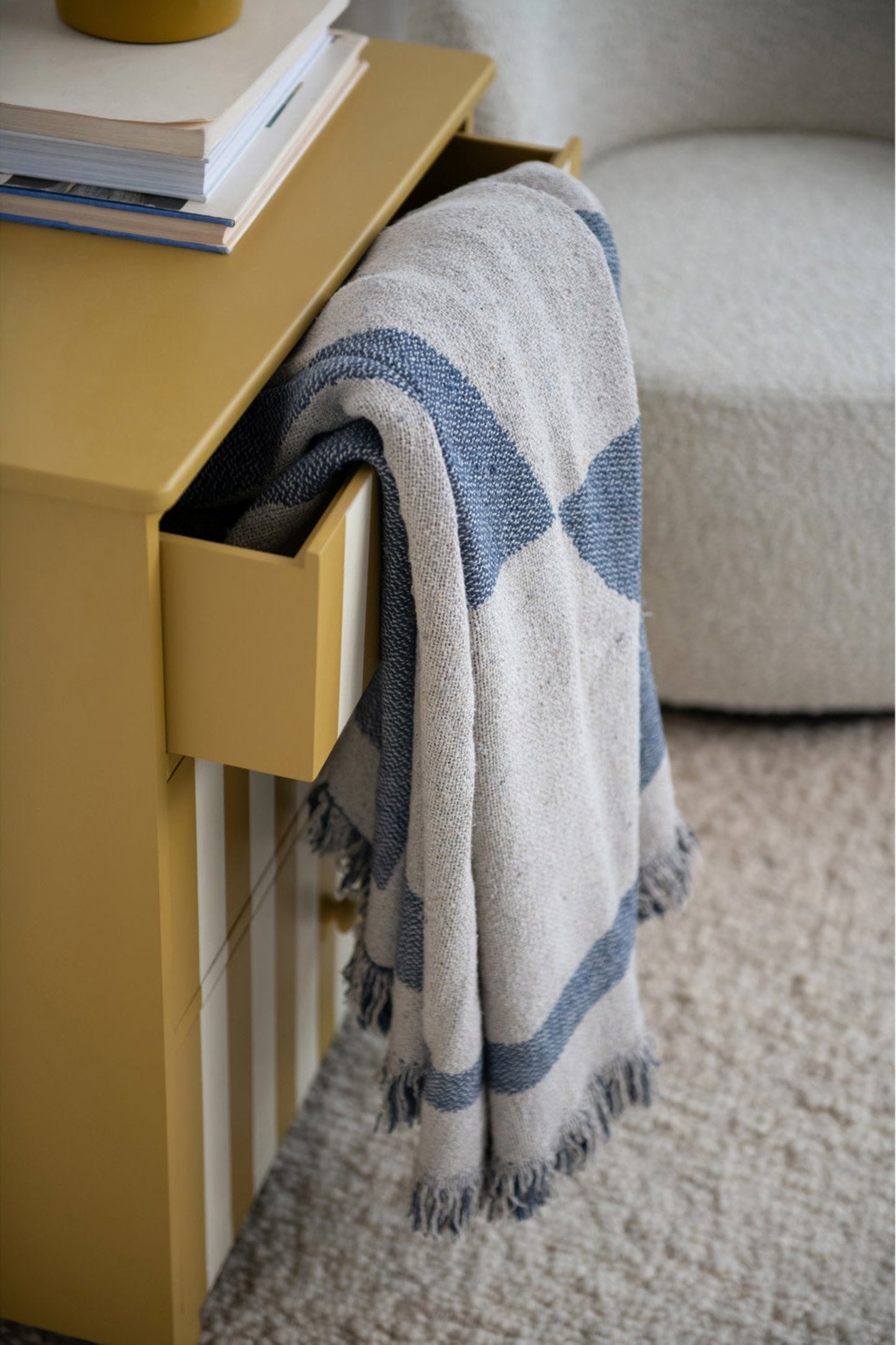 Woven Recycled Cotton Blend Jacquard Throw w/ Abstract Design & Eyelash Fringe