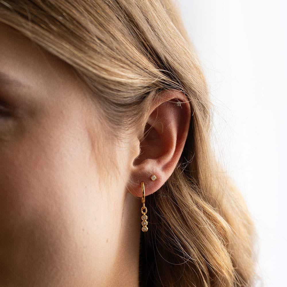 Three Crystal Bar Huggie Hoop Earrings