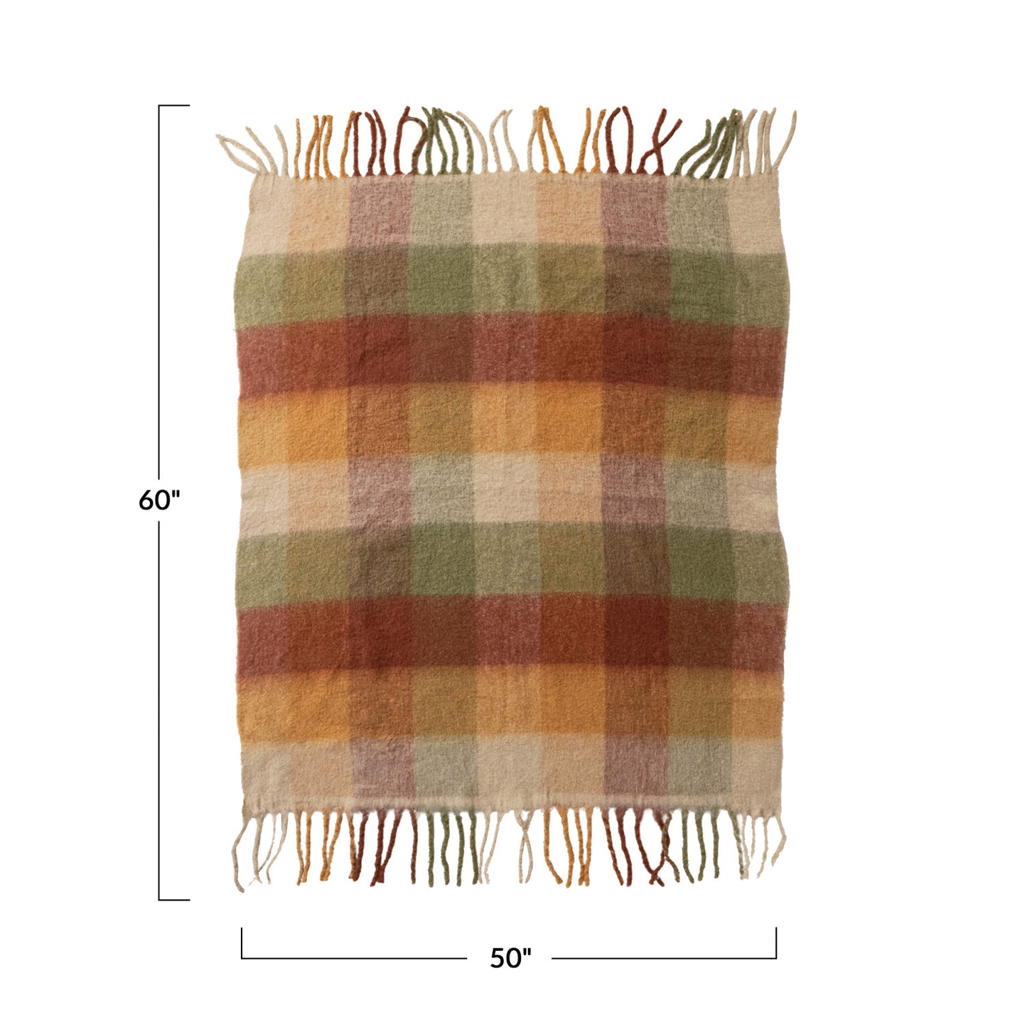 60"L x 50"W Woven Brushed Fabric Throw with Plaid Pattern & Fringe