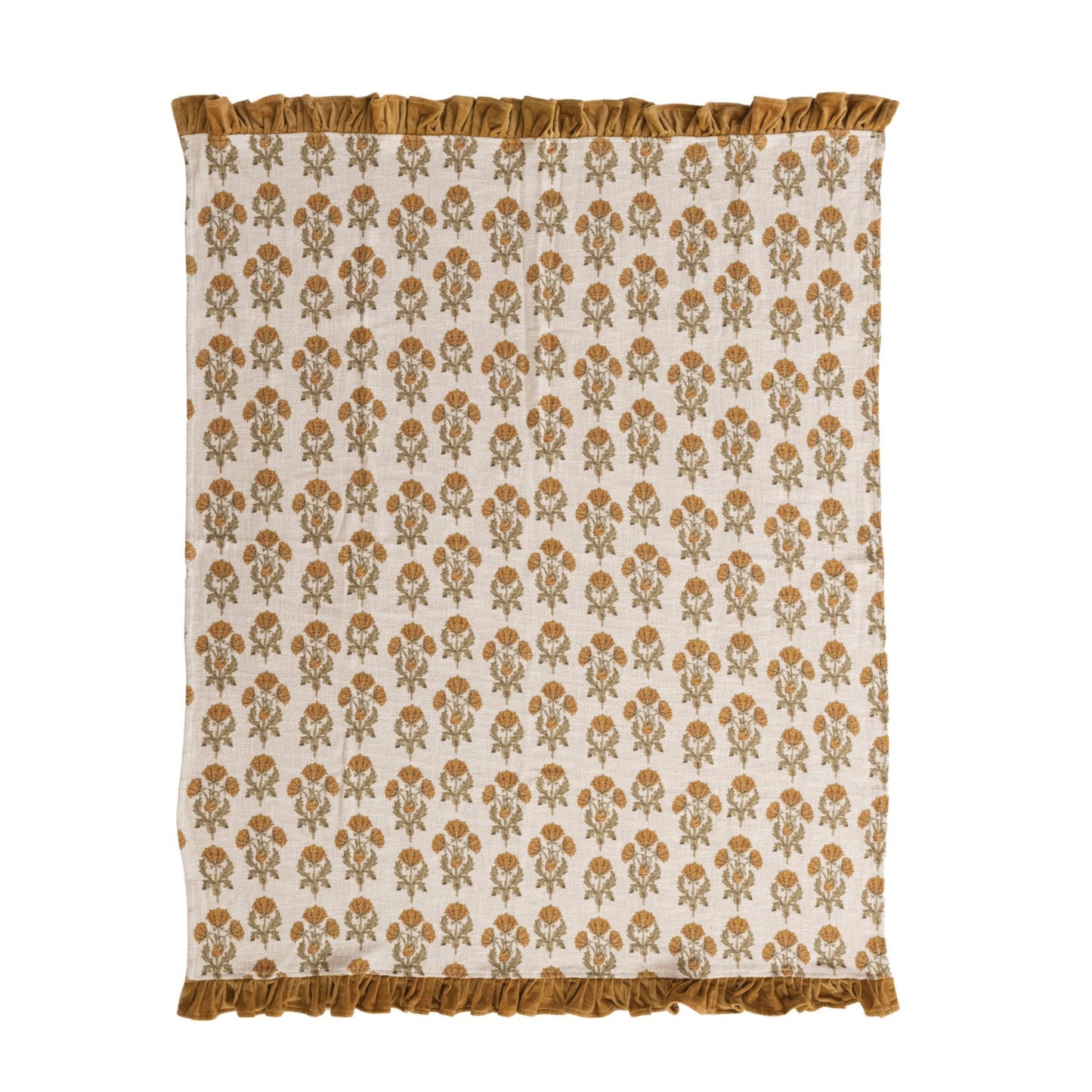 Cotton Slub Printed Throw with Velvet Ruffle