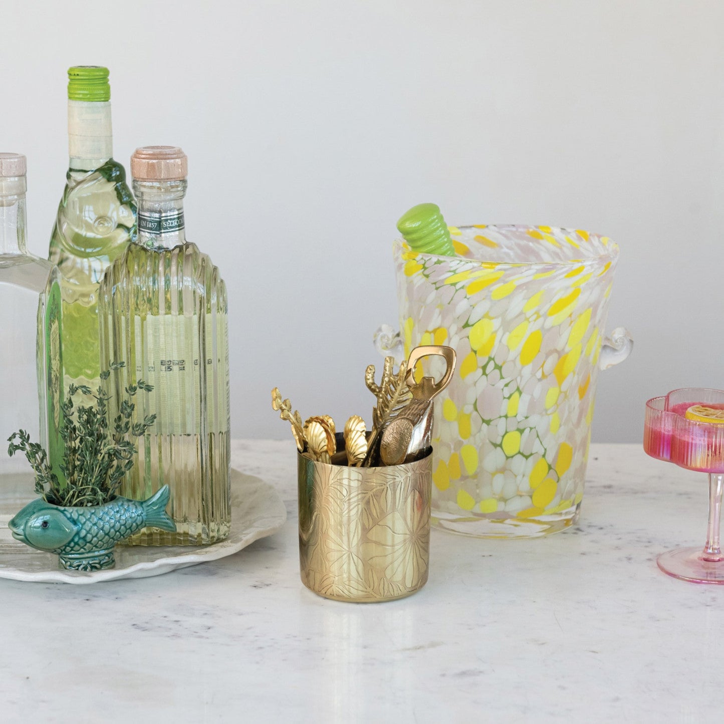 Stainless Steel Container/Cup with Etched Flowers