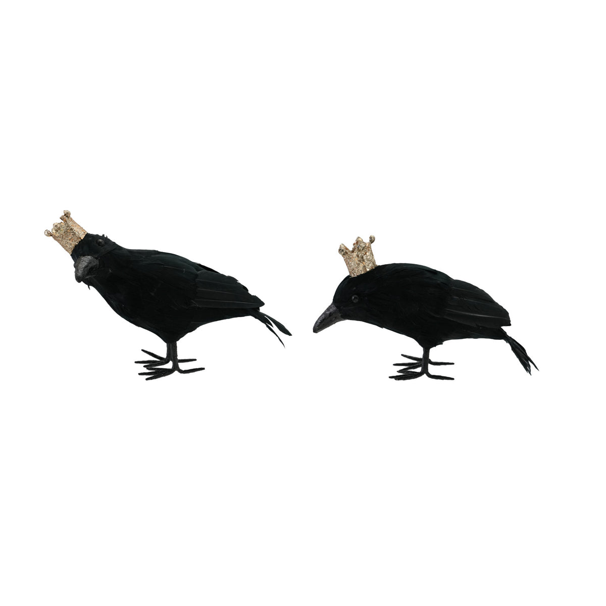 Foam Crow with Feathers & Crown, Black & Gold Glitter Finish, 2 Styles