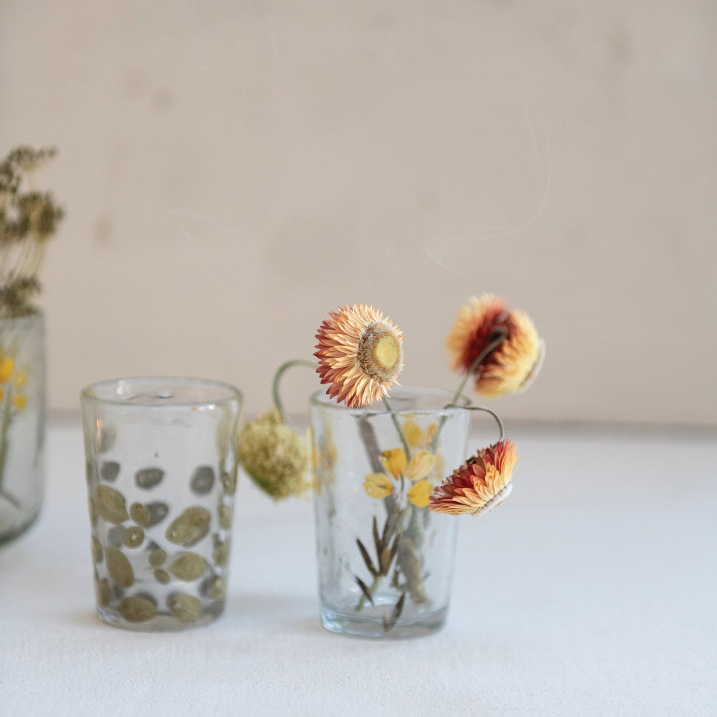 Handmade Glass Tealight/Votive Holder with Embedded Natural Moringa Leaves