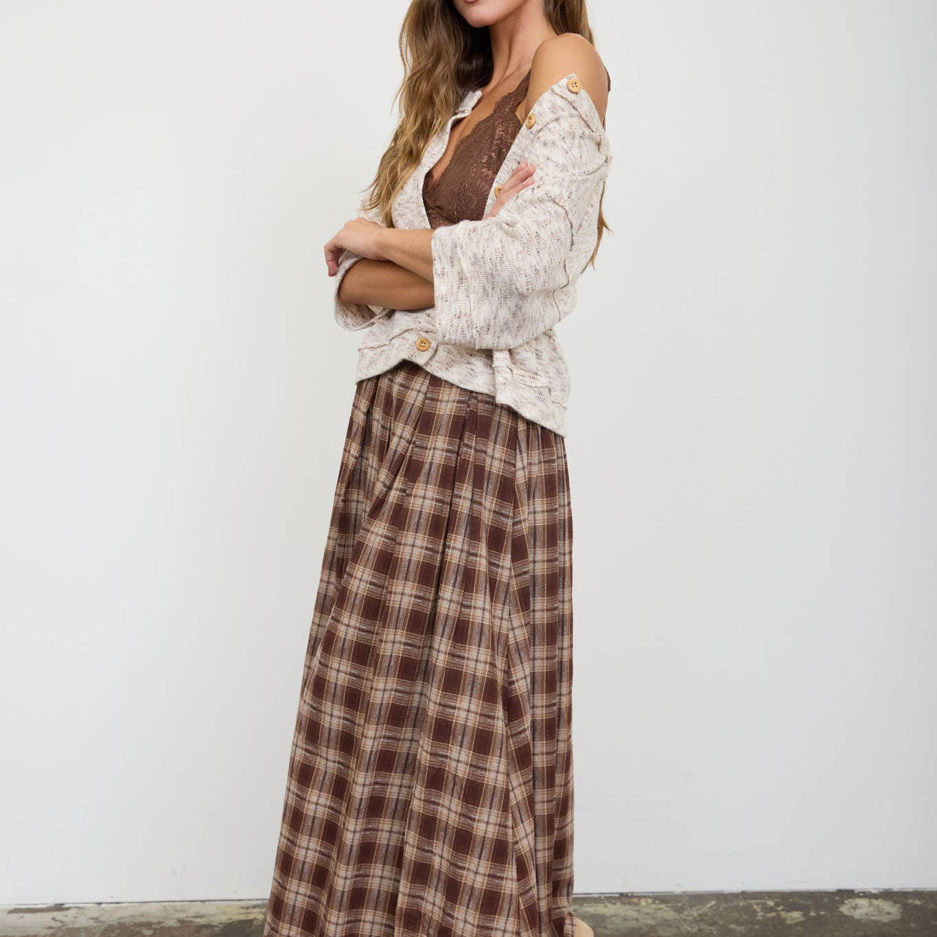 Marled Button Down Short Sleeve Raw Edge Knit Top