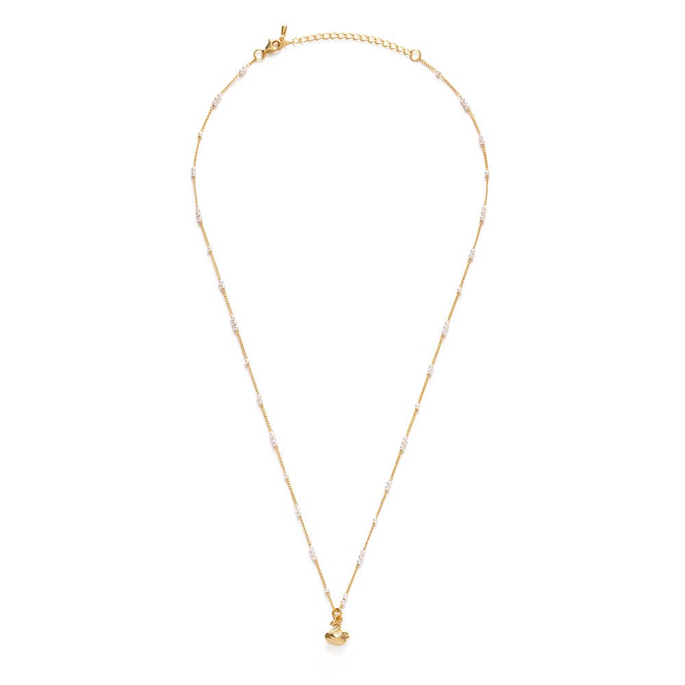 Tiny Swan Charm on Pearl Station Chain Necklace