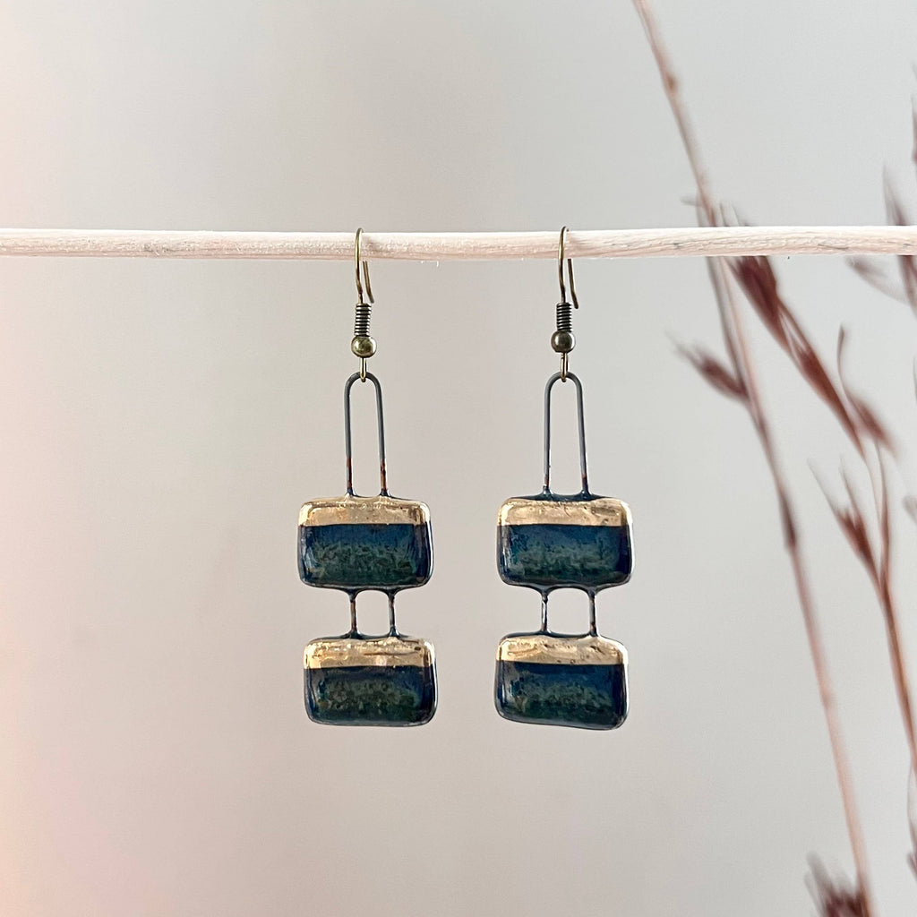 Deep Ocean Two Piece and Gold Clay Earrings