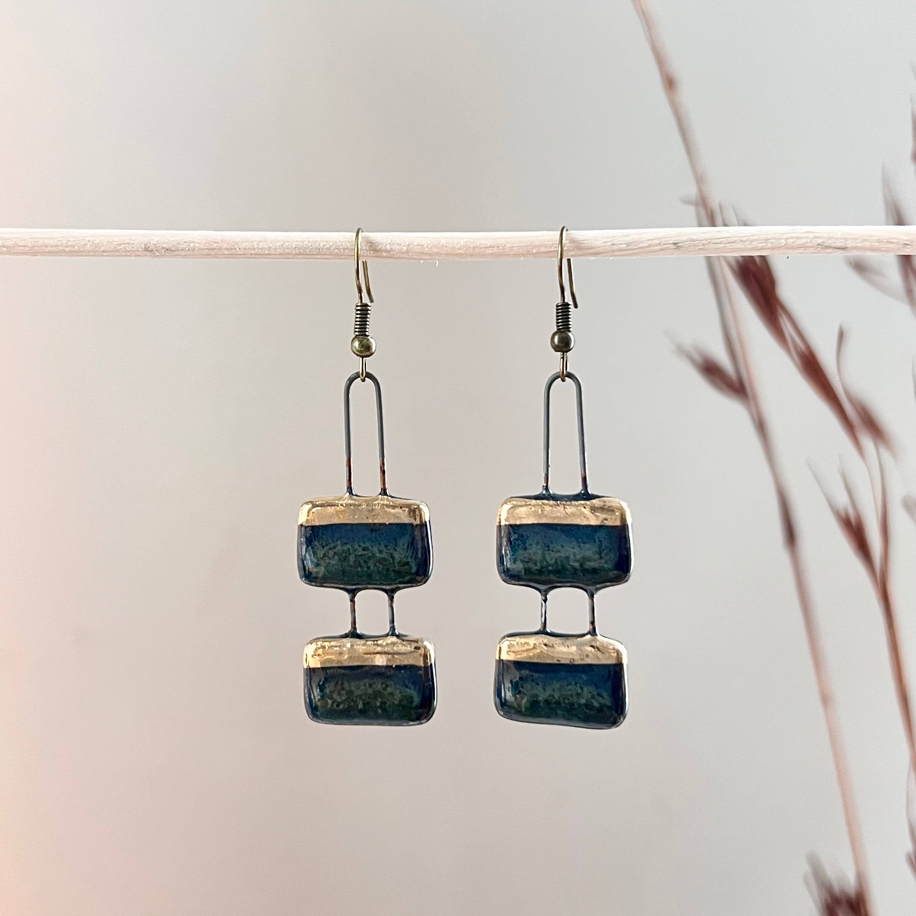 Deep Ocean Two Piece and Gold Clay Earrings