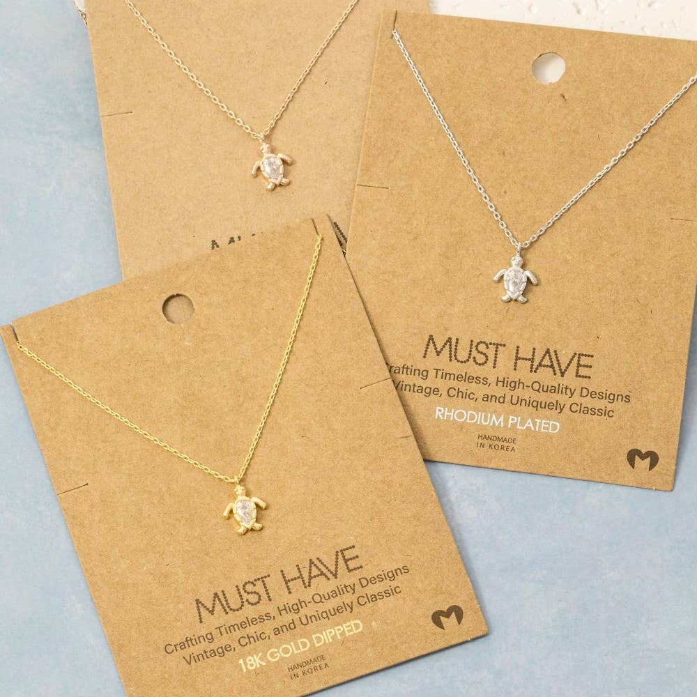 Cubic Zirconia Turtle Pendant Necklace