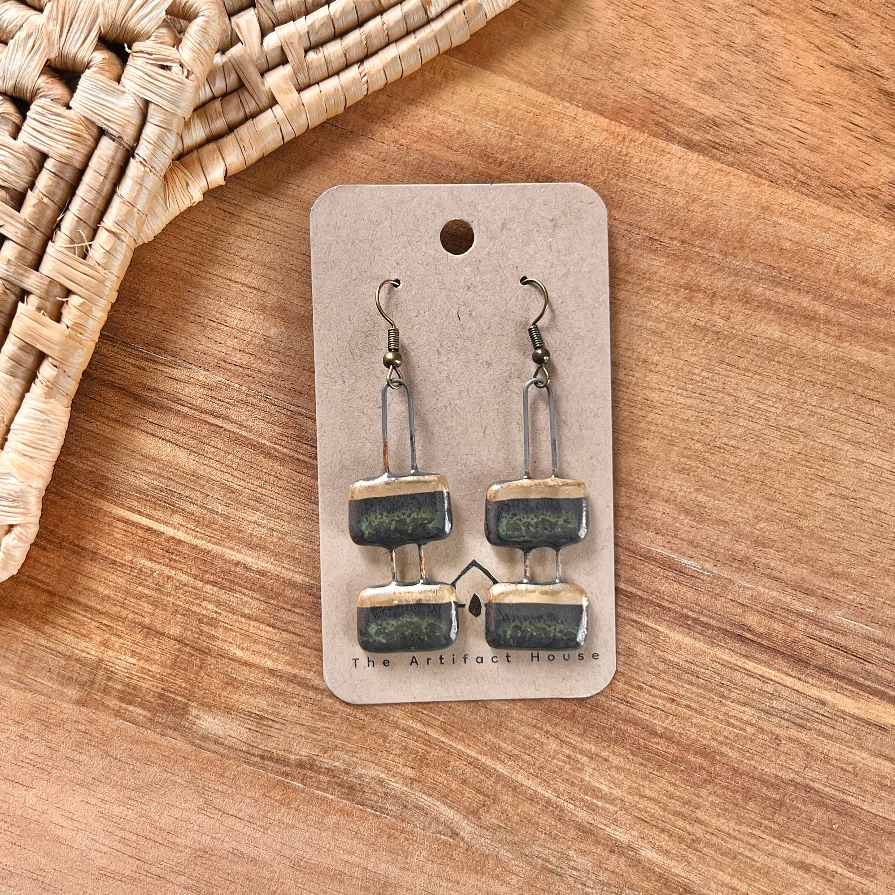 Deep Ocean Two Piece and Gold Clay Earrings