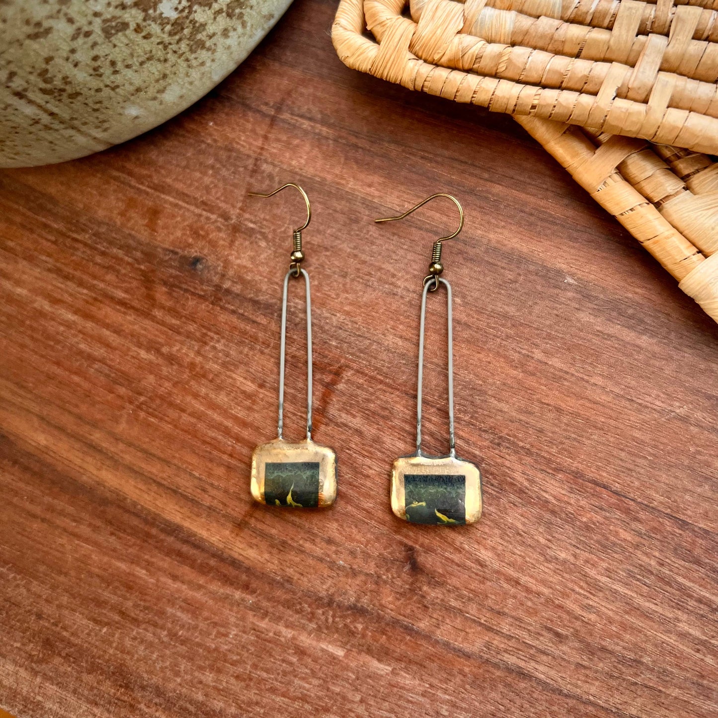 Deep Ocean Lined Rectangle Earring