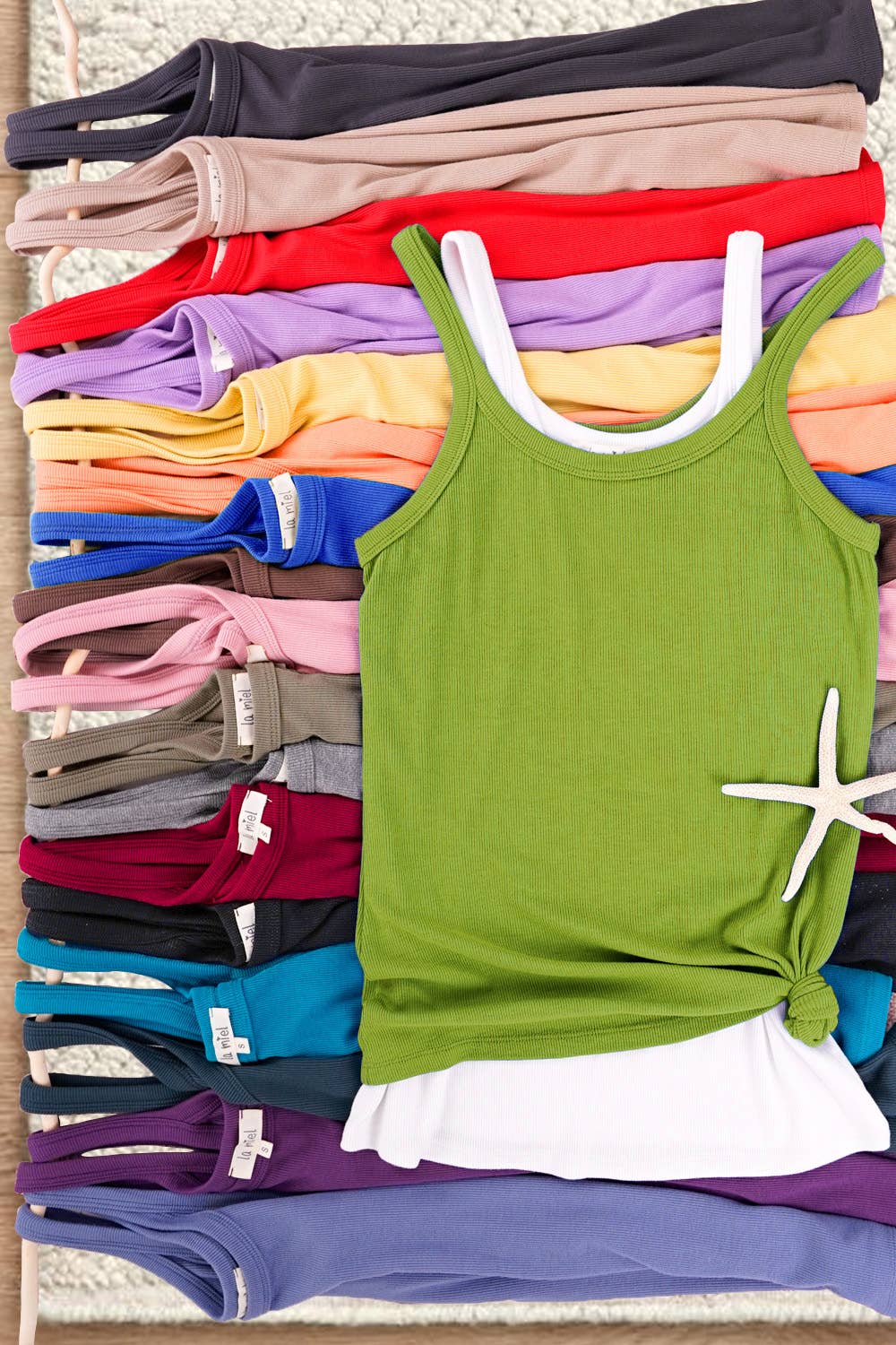 Basic Stretchy Rib Knit Fabric Tank Top