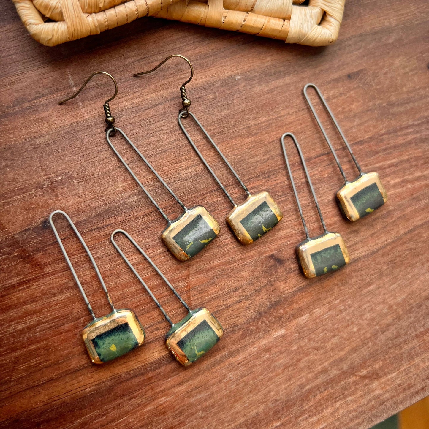 Deep Ocean Lined Rectangle Earring