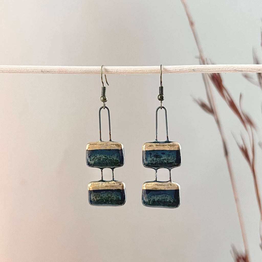 Deep Ocean Two Piece and Gold Clay Earrings