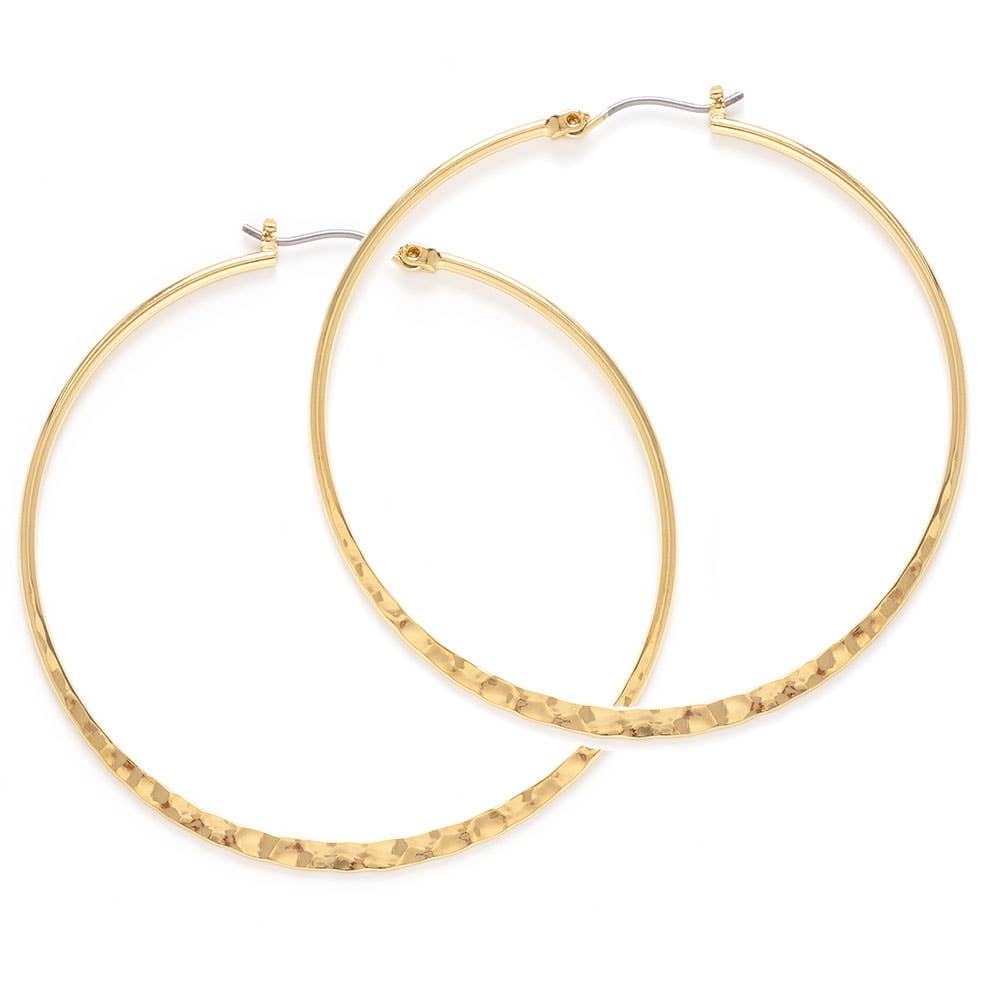 2" Hammered Hoop Earrings | Gold