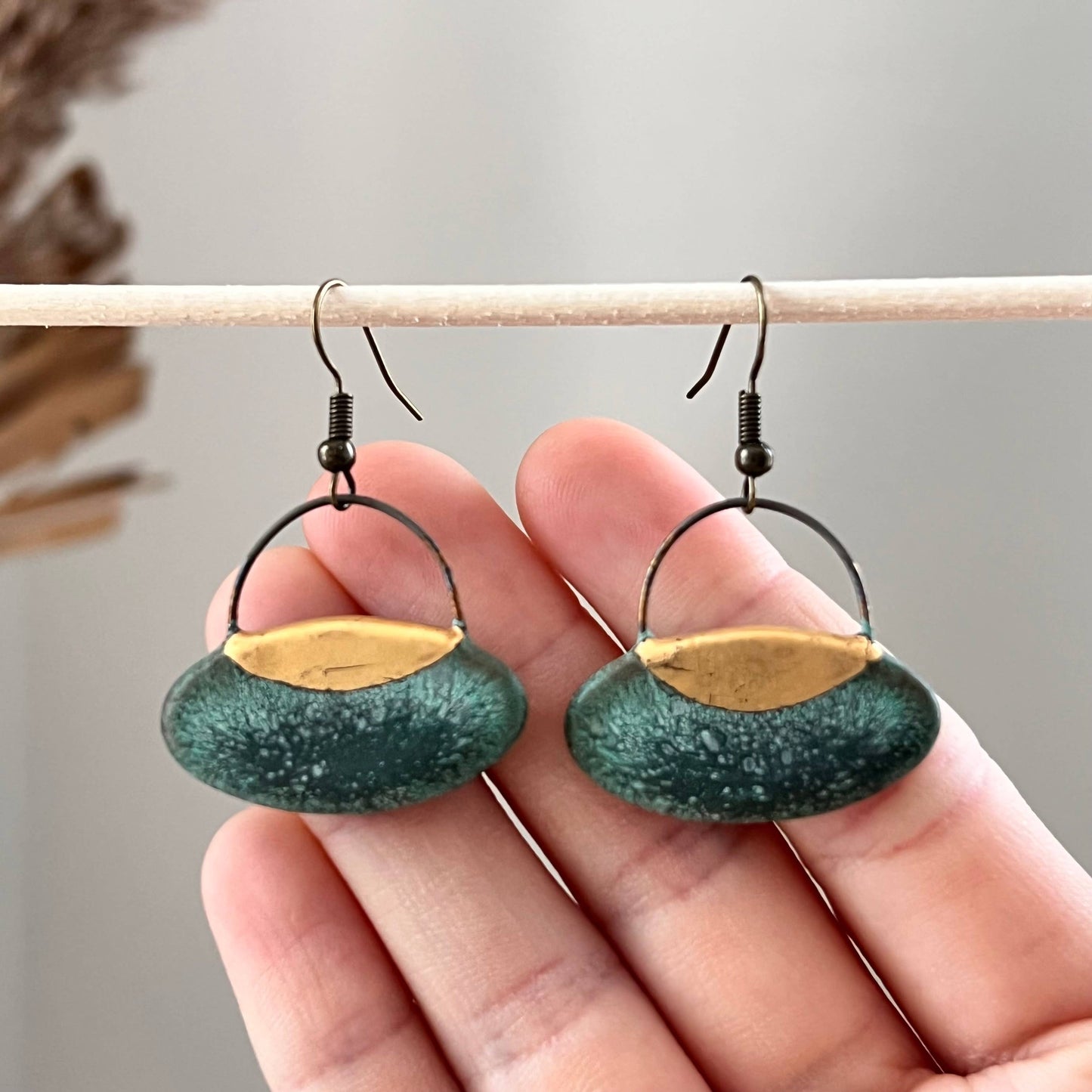 Patina Green Oval Clay Earrings