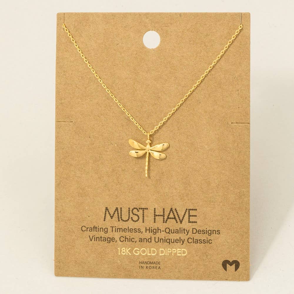 18K Gold Dipped Dragonfly Pendant Necklace