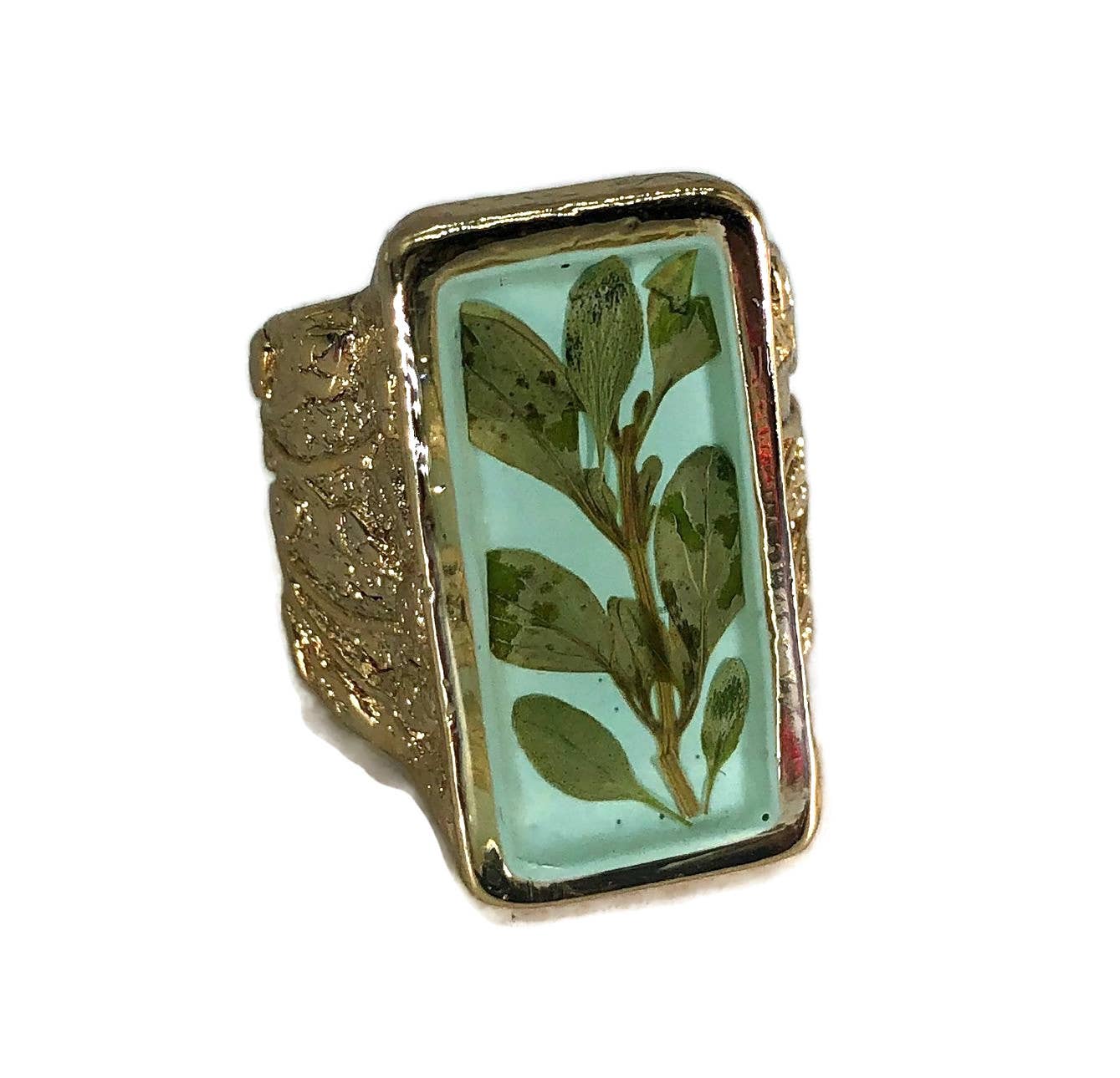 Thyme on Aqua Adjustable Ring