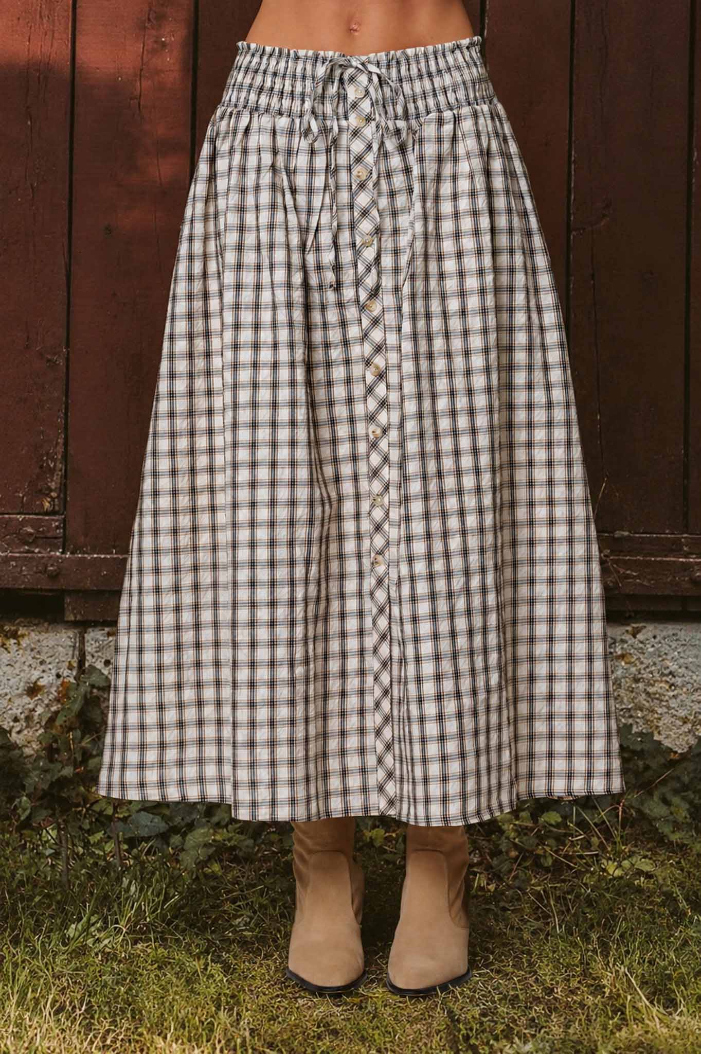 Plaid Smoked Waist Skirt