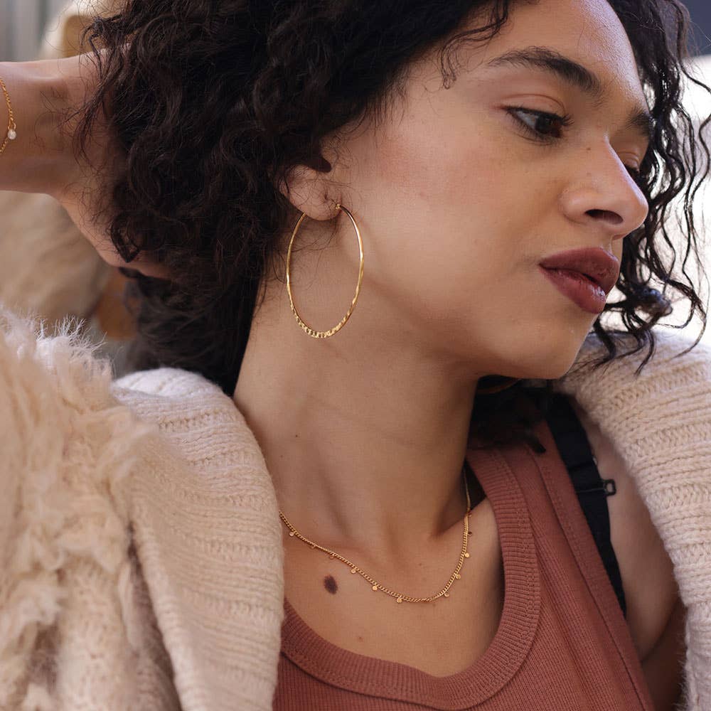 2" Hammered Hoop Earrings | Gold