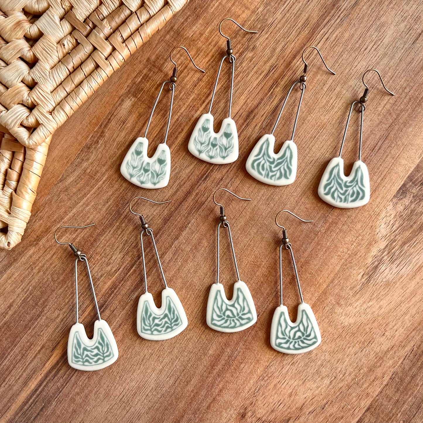 Positive Space Drop Clay Two Plant Earrings