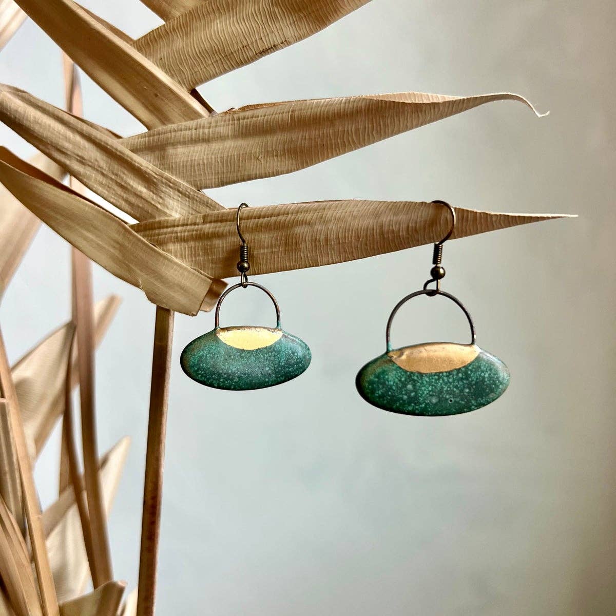 Patina Green Oval Clay Earrings