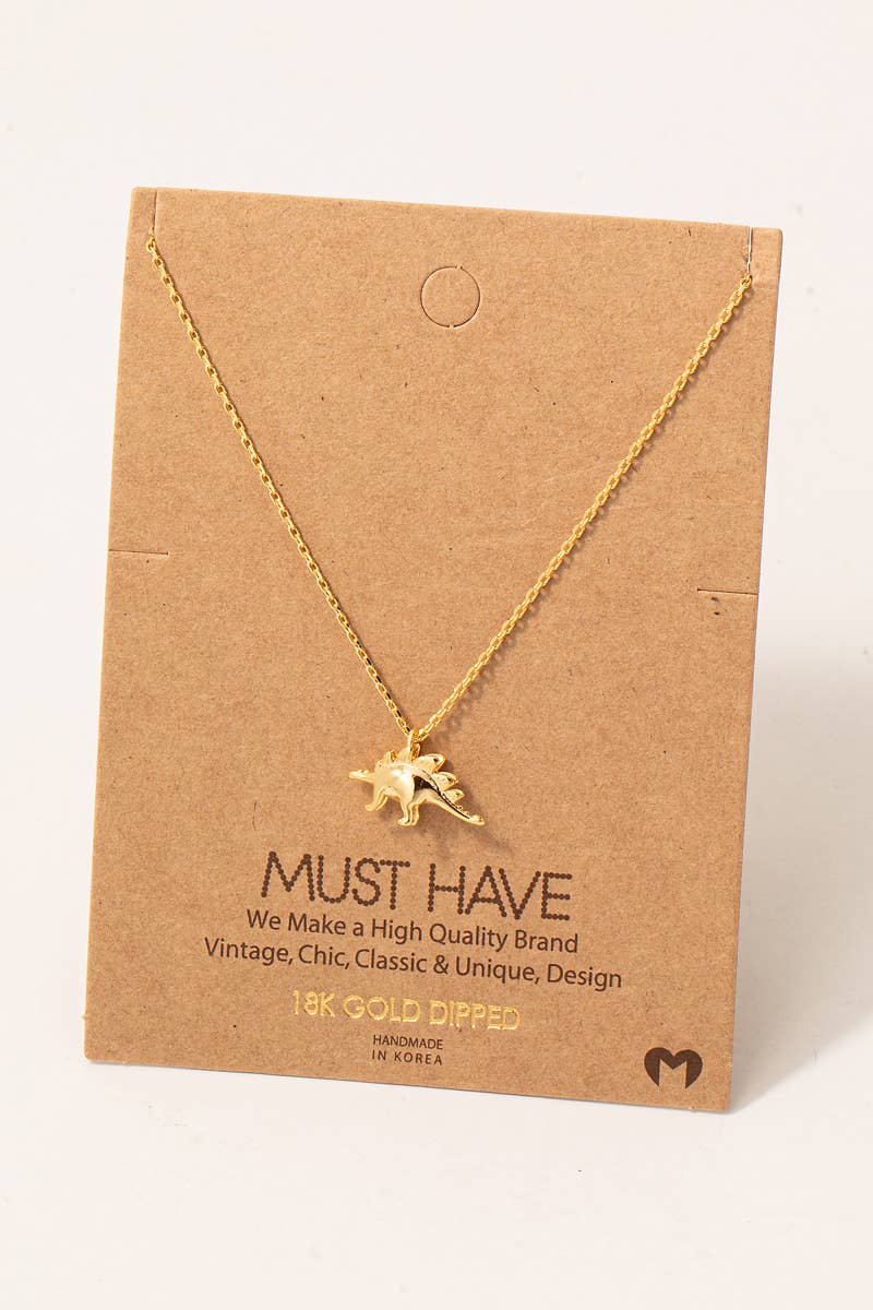 18K Gold Dipped Stegosaurus Dinosaur Pendant Necklace
