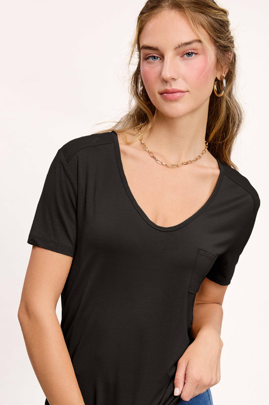 Super Soft Front Pocket Short Sleeve Basic Top