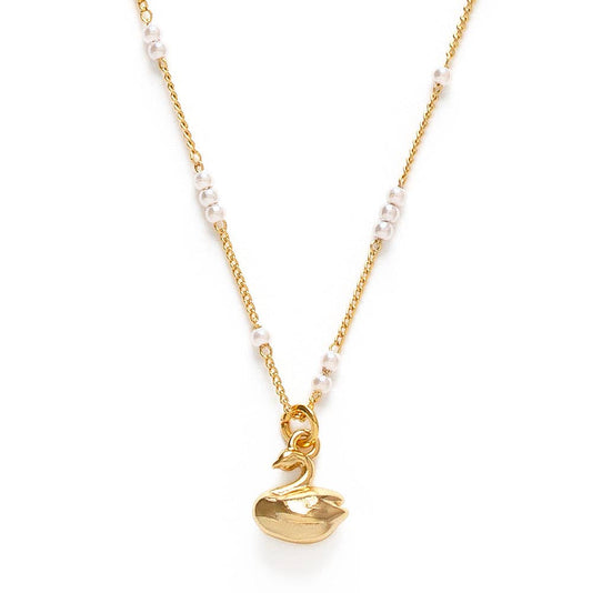 Tiny Swan Charm on Pearl Station Chain Necklace