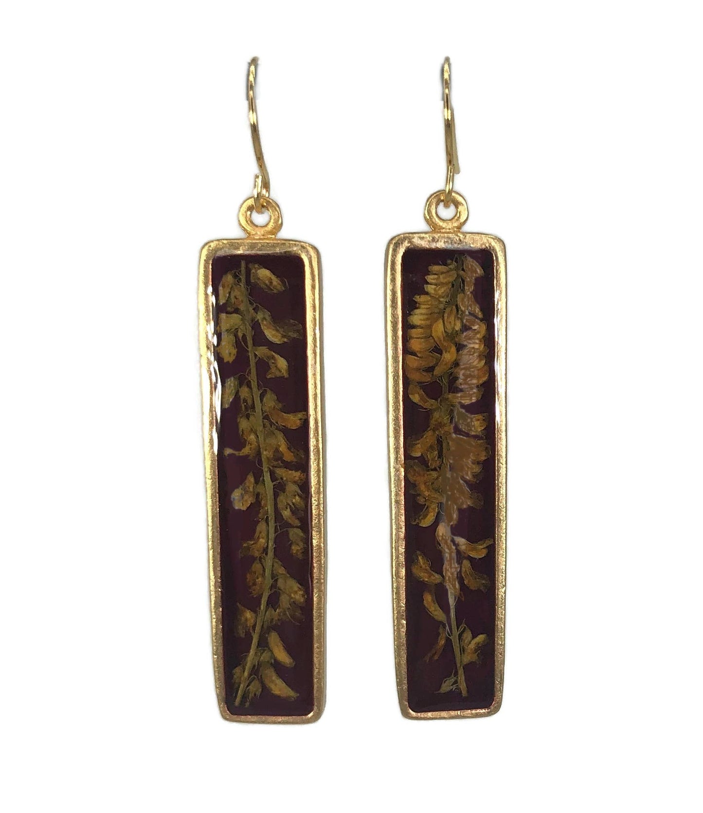 Clover On Burgundy Long Rectangle Earrings