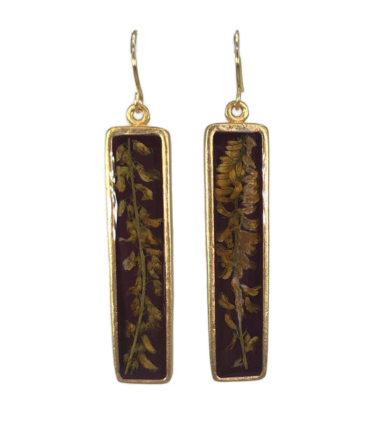 Clover On Burgundy Long Rectangle Earrings