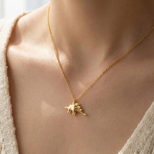 18K Gold Dipped Stegosaurus Dinosaur Pendant Necklace