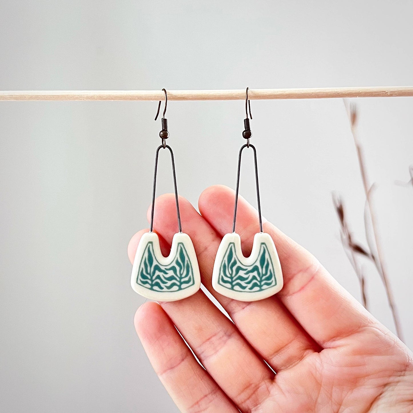 Positive Space Drop Clay Two Plant Earrings