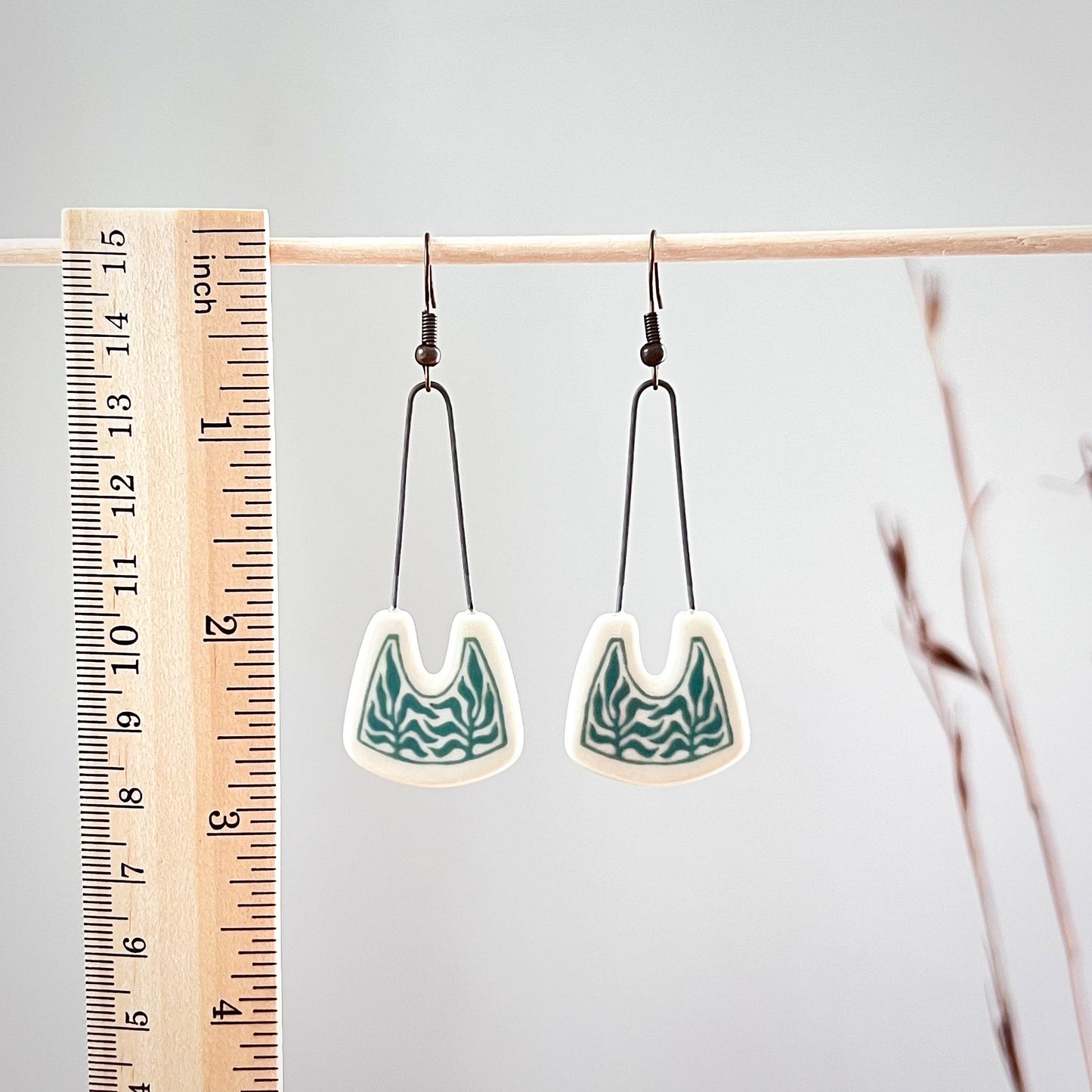 Positive Space Drop Clay Two Plant Earrings