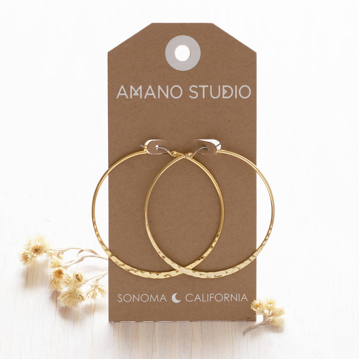2" Hammered Hoop Earrings | Gold