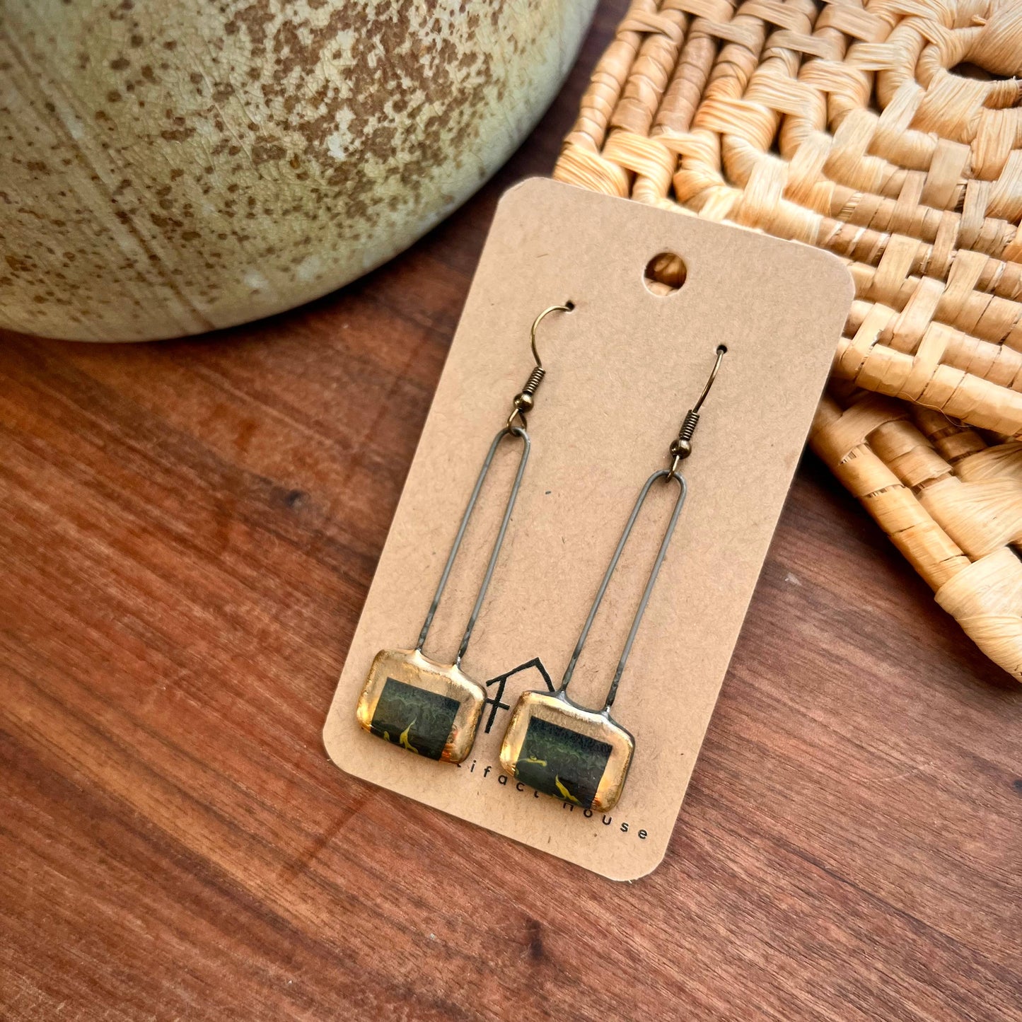 Deep Ocean Lined Rectangle Earring