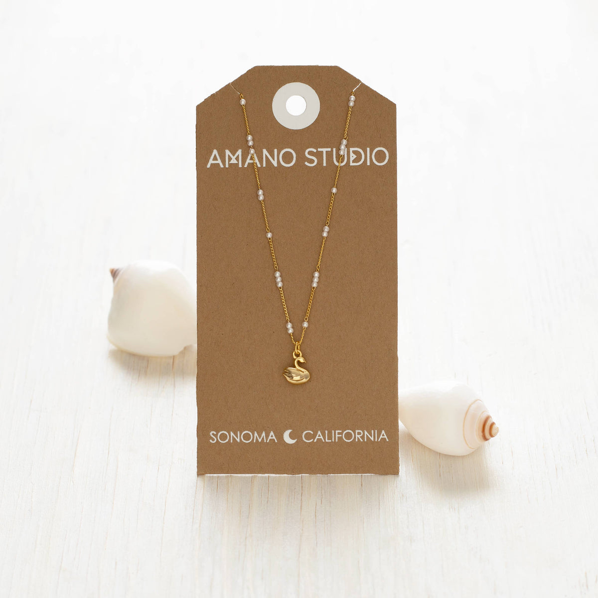 Tiny Swan Charm on Pearl Station Chain Necklace