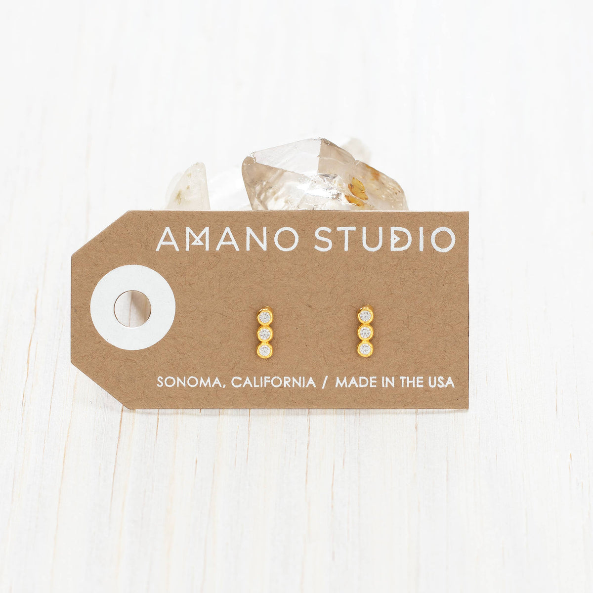 Triple Crystal Bar Stud Earring