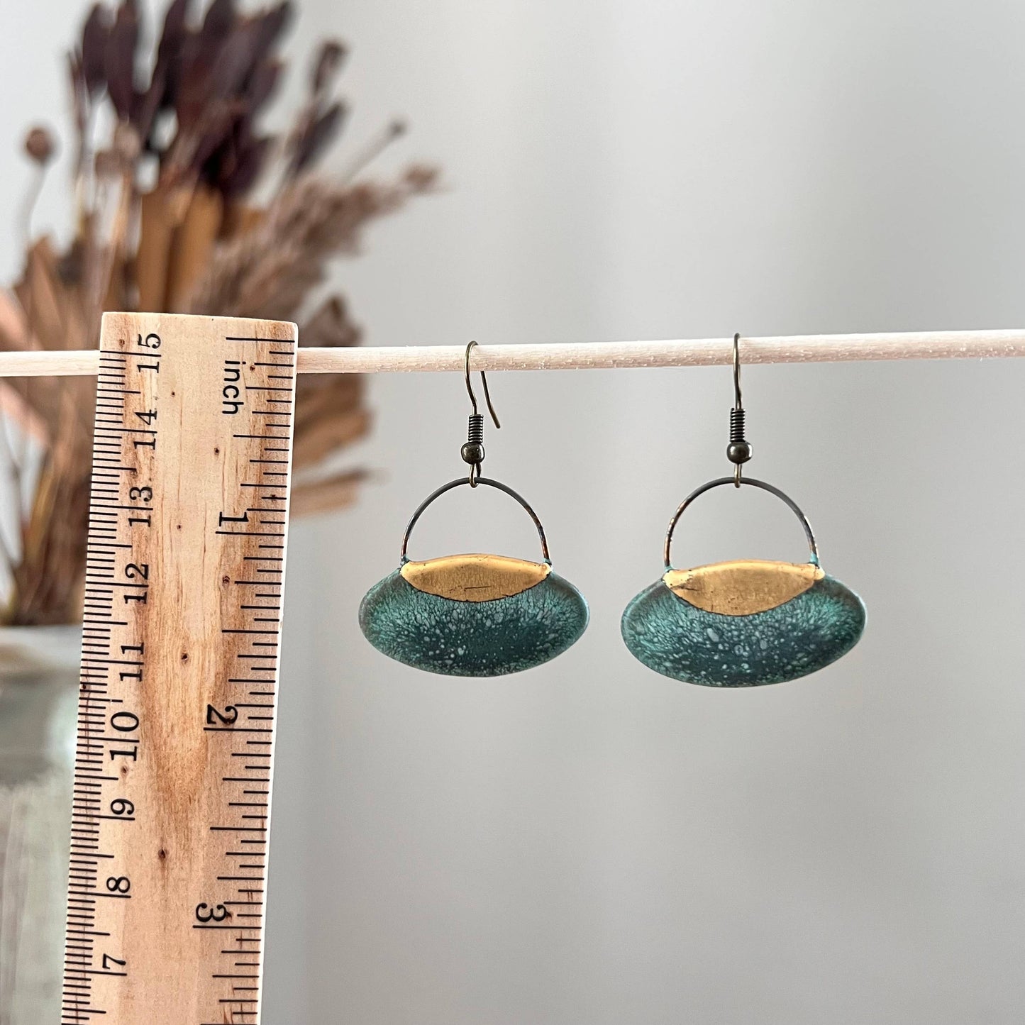Patina Green Oval Clay Earrings