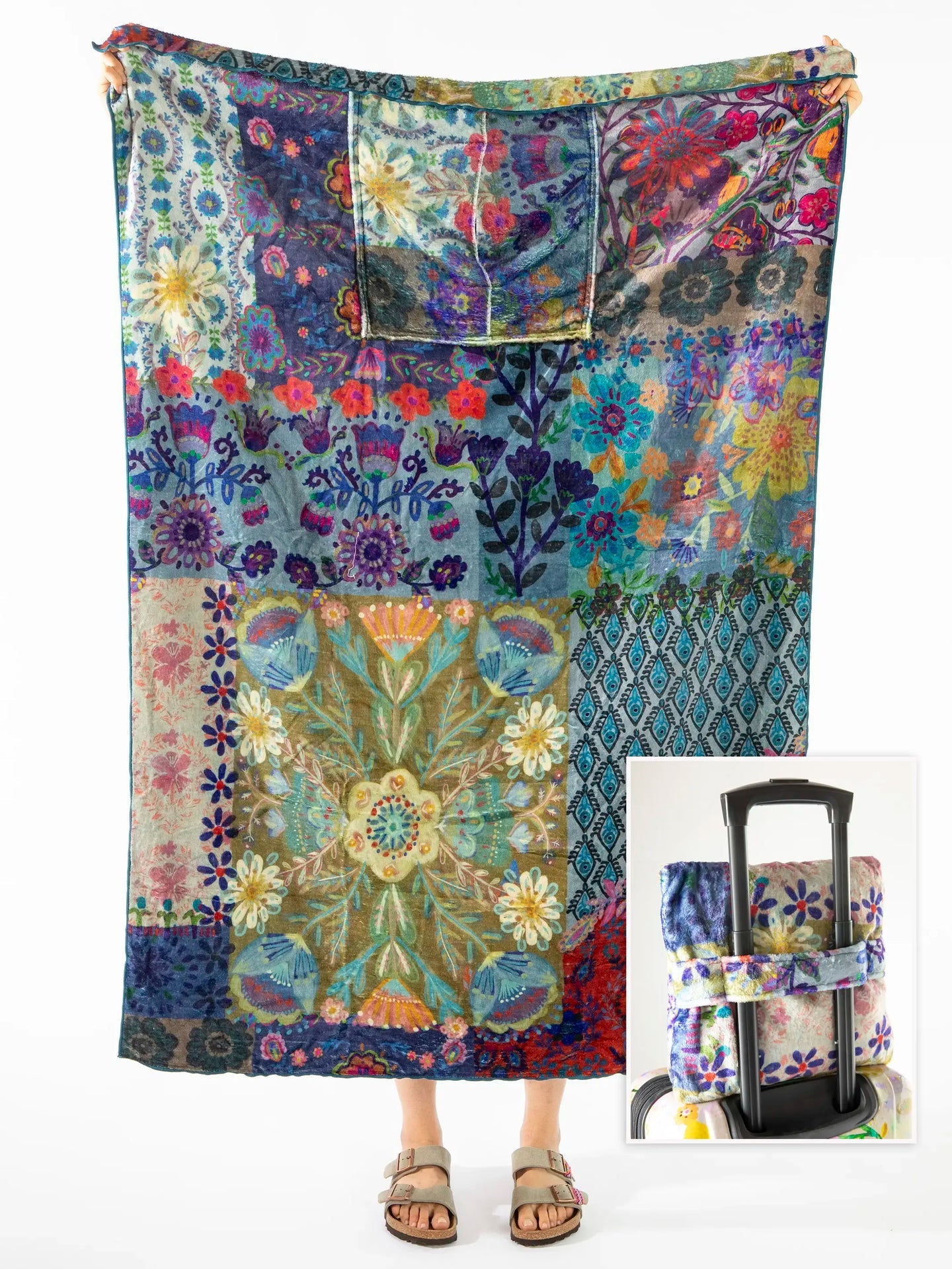 Cozy Travel Blanket | Blue Patchwork