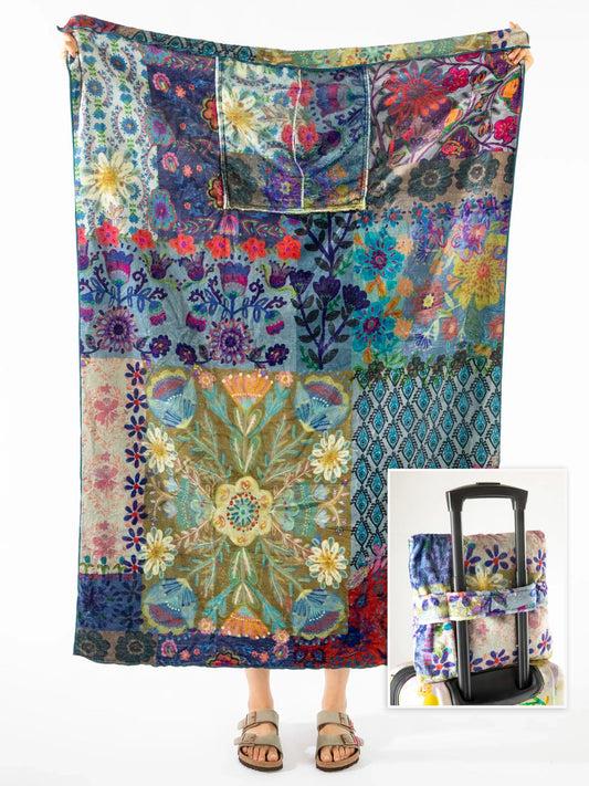 Cozy Travel Blanket | Blue Patchwork