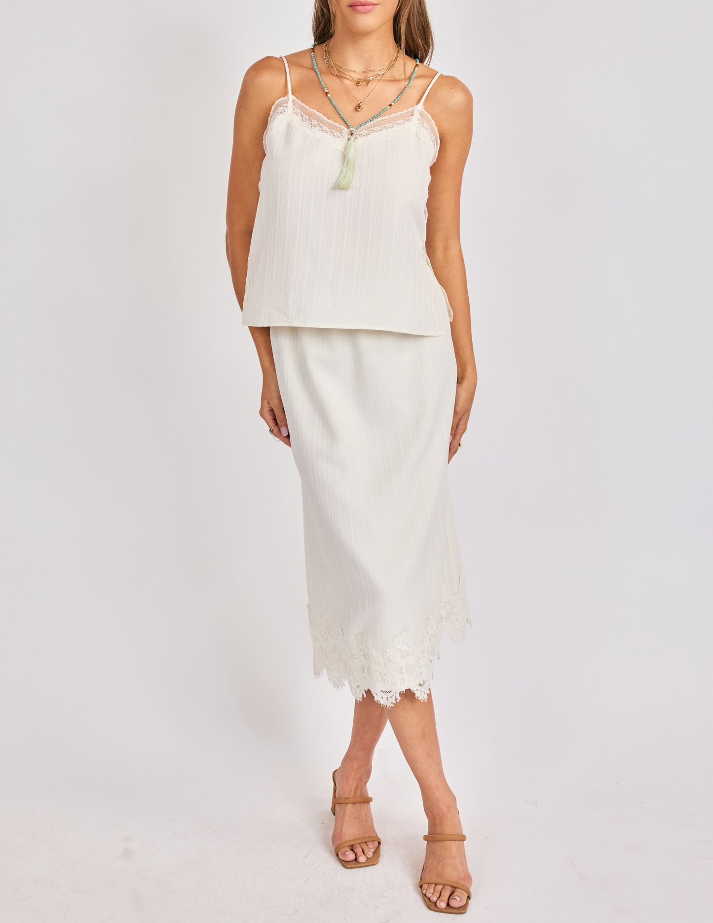 Fawn Lace Hem Midi Skirt