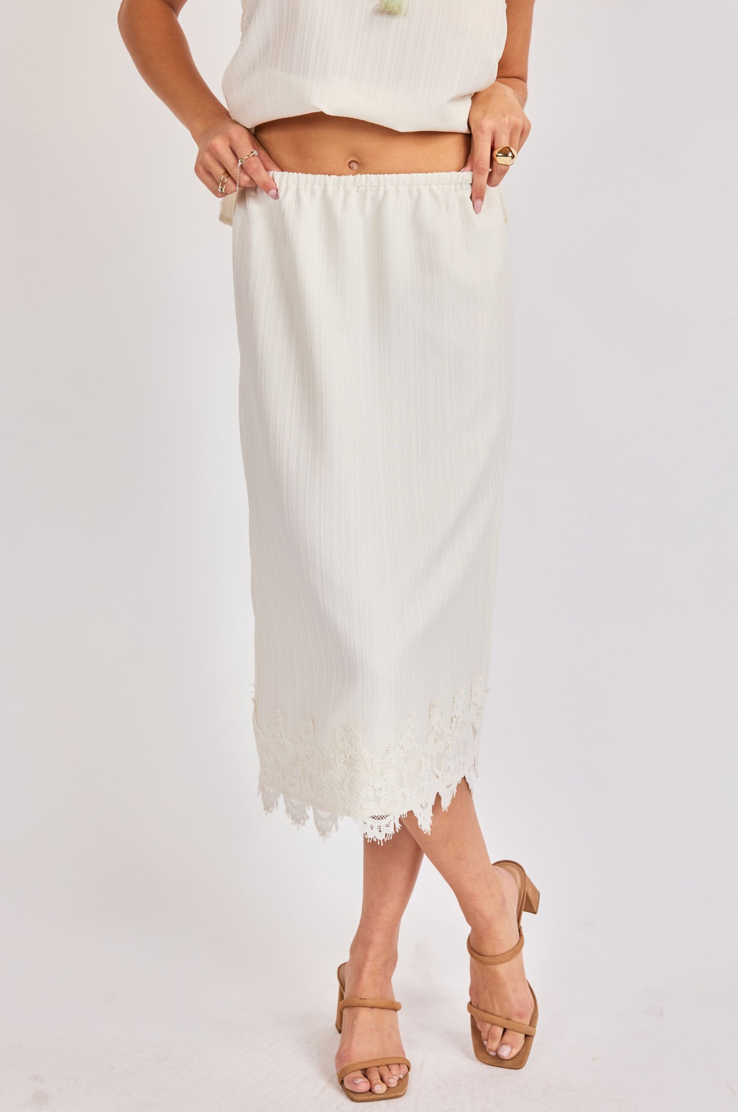 Fawn Lace Hem Midi Skirt